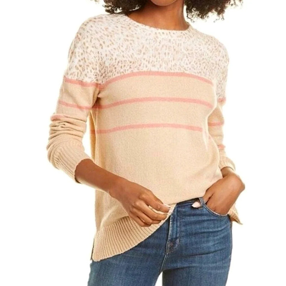 Beach Lunch Lounge Tan Animal Print Striped Soft Pullover Sweater Size XL 16-18 - Picture 1 of 10